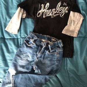 Toddler 2T Hurley shirt and Oshkosh jeans